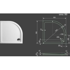 SMC 90x90cm sprchová vanička z tvrzeného polymeru čtvrtkruhová