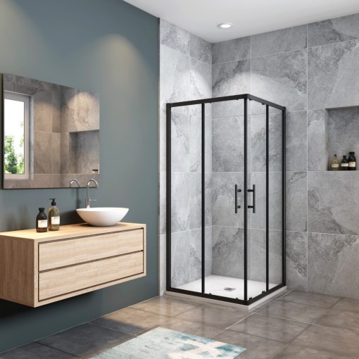 Sprchovací kút štvorcový, SIMPLE BLACK 90x90 L/P variant, rohový vstup 