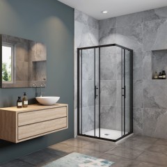 Sprchovací kút štvorcový, SIMPLE BLACK 90x90 L/P variant, rohový vstup 