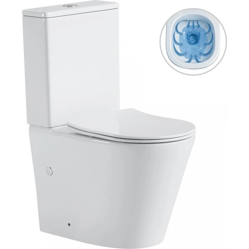 WC kombi Carlito, Rimless + Slim/UF sedátko - spodný/zadný odpad - biela lesklá - 61x36,5 cm