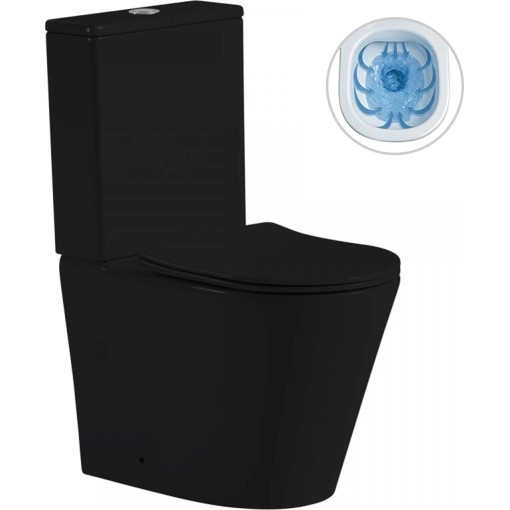 WC kombi Carlito, Rimless + Slim/UF sedátko - spodný/zadný odpad - čierna matná - 61x36,5 cm