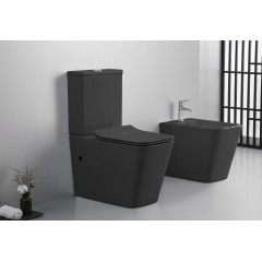 WC kombi Bruno, Rimless + Slim / UF sedátko - spodný / zadný odpad - čierna matná - 64x36 cm