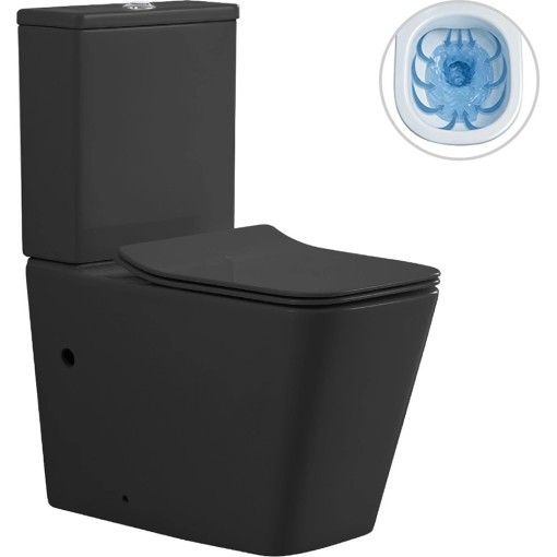 WC kombi Bruno, Rimless + Slim / UF sedátko - spodný / zadný odpad - čierna matná - 64x36 cm
