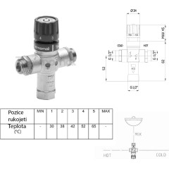 SAPHO - Termostatický regulátor teploty vody, 1/2", 30-60 stupňov, spätné klapky TMT12MPM