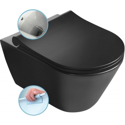 SAPHO - AVVA CLEANWASH závesná WC misa s bidet. spŕškou, Rimless, 35,5x53cm, čierna mat 100312-110