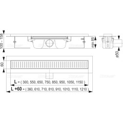 Alcaplast APZ1-850 podlahový žľab výška 85mm kút min. 900mm APZ1-850