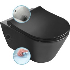SAPHO - AVVA CLEANWASH závesná WC misa, integrovaná batéria a bidetová spŕška, Rimless, 35,5x53cm, čierna mat 100315-110