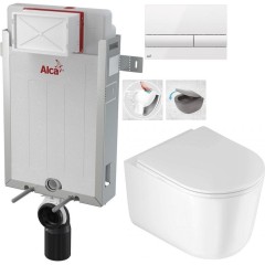 ALCADRAIN Renovmodul - predstenový inštalačný systém s bielym tlačidlom M1710 + WC DEANTE Jasmin so sedadlom RIMLESS AM115/1000 M1710 JA1