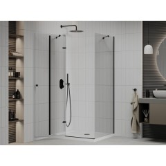 MEXEN - Roma sprchovací kút 70x90, transparent, čierna + biela vanička so sifónom 854-070-090-70-00-4010B