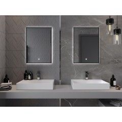 MEXEN - Erma zrkadlo s osvetlením 50 x 70 cm, LED 6000K, čierny rám 9814-050-070-611-70