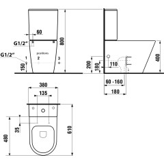 SAPHO - PACO WC kombi, Rimless, spodný/zadný odpad, ivory PC1012WRBE